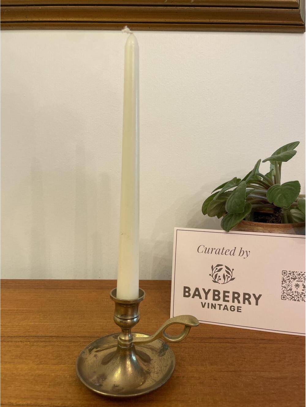 Single Brass Chamberstick Candle Holder Finger Loop Vintage DM Mark